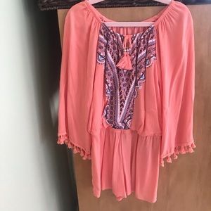 Sequin Hearts Girls Medium Boho Orange Romper